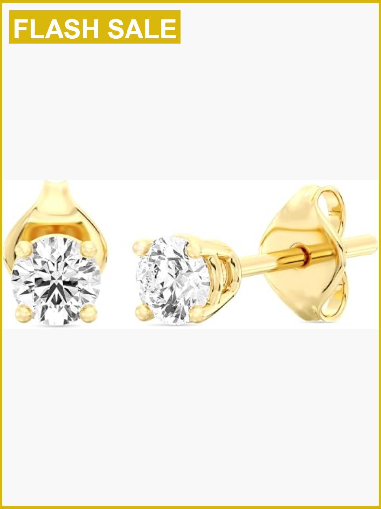 Lab-Grown Diamond Stud Earrings 925 Silver 14k Gold Plated Hypoallergenic